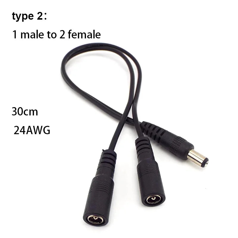 2 Way DC Power Adapter Cable 5.5mm X 2.1mm 1 Male to 2 Female 2 Male Splitter Connector Plug Extension for CCTV LED Strip Light