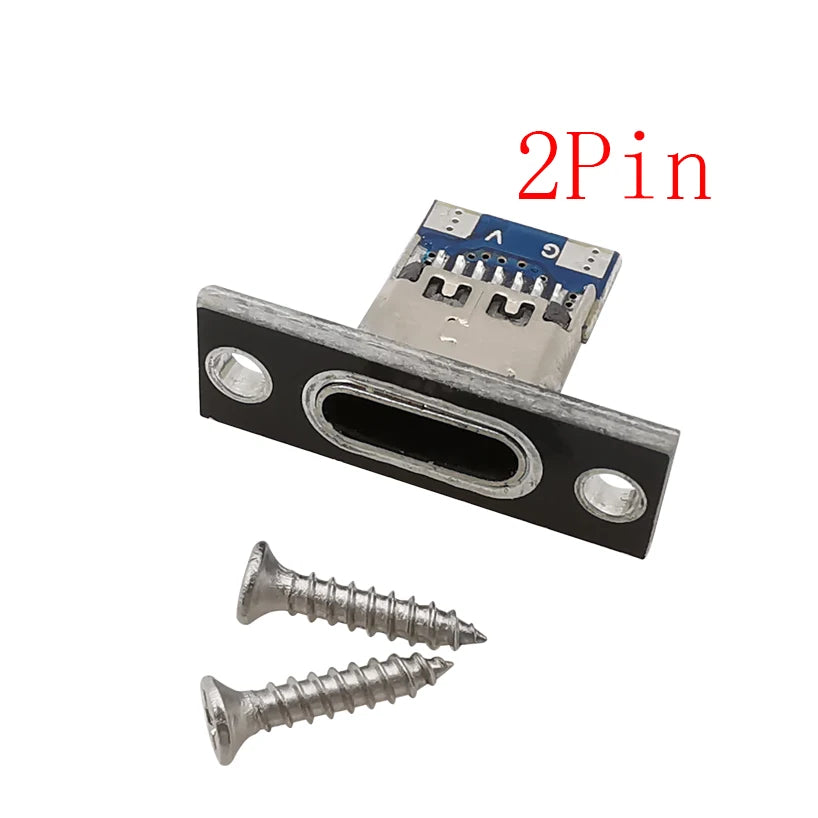 1/2/5/10Pcs USB 3.1 Type C 2/4 Pin Socket Connector Jack With Screw Fixing Plate Type-C USB Socket Adapter