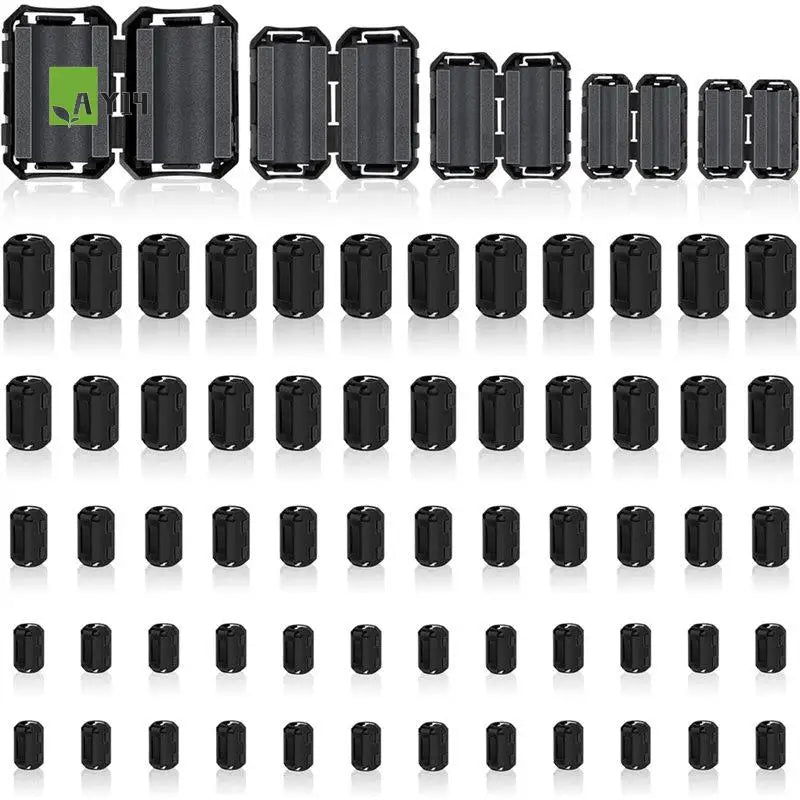 AY14 -60Pcs Ferrite Chokes Ferrite Beads Snap On RFI Noise Suppressor Cable Clip For 3.5Mm 5Mm 7Mm 9Mm 13Mm Diameter Cable