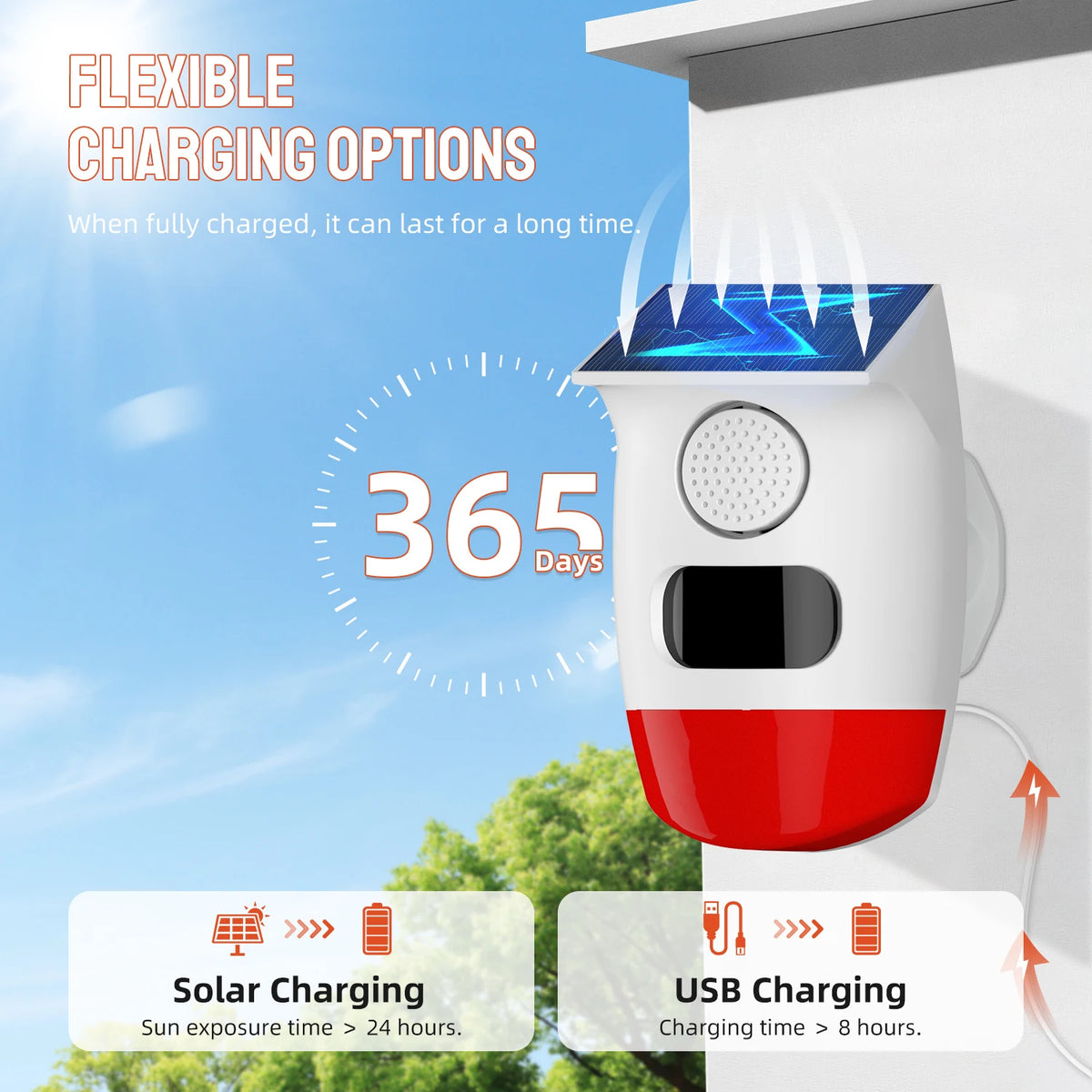 Outdoor Solar Alarm PIR Infrared Motion Sensor 120dB Siren Sound Light Flash Waterproof Security Protection for Yard