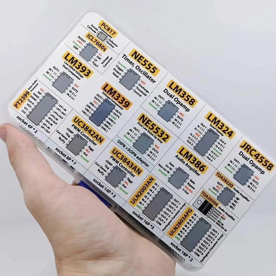 150pcs DIP Integrated Circuit Chip IC Boxed Chip Assortment Amplifier PC817 ICL7660 NE555 LM358 JRC4558 LM393 LM339 TDA2030A PT2