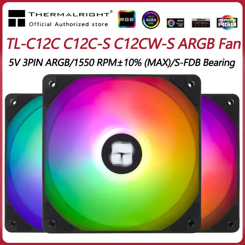 Thermalright TL-C12C 3 in 1 120mm Cooling Fan 5V ARGB gamer Adjust Speed Cooler argb Adjustable computer Case Fan ventilador