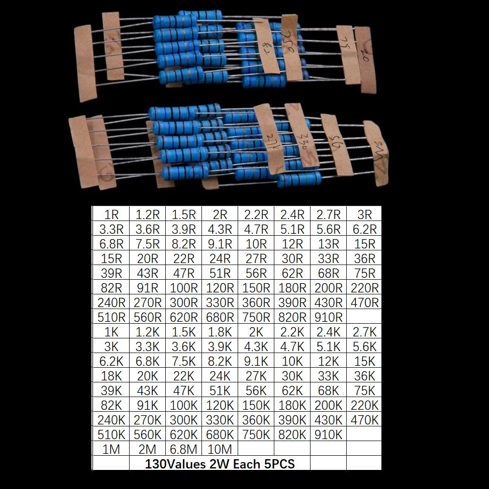 130Values 1W 2W 156Values 1/4W 1/6W 1/2W Power Metal Film Resistor Kit 1R-10M Assortment Set 1ohm-10Mohm samples pack 1/6W 1/2W
