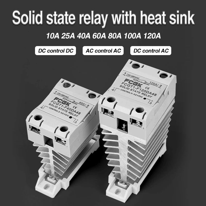 10A 25A 40A 60A 80A 100A Single Phase Slim SSR Solid State Relay With Heat Sink Industrial Relay DIN Rail Mount