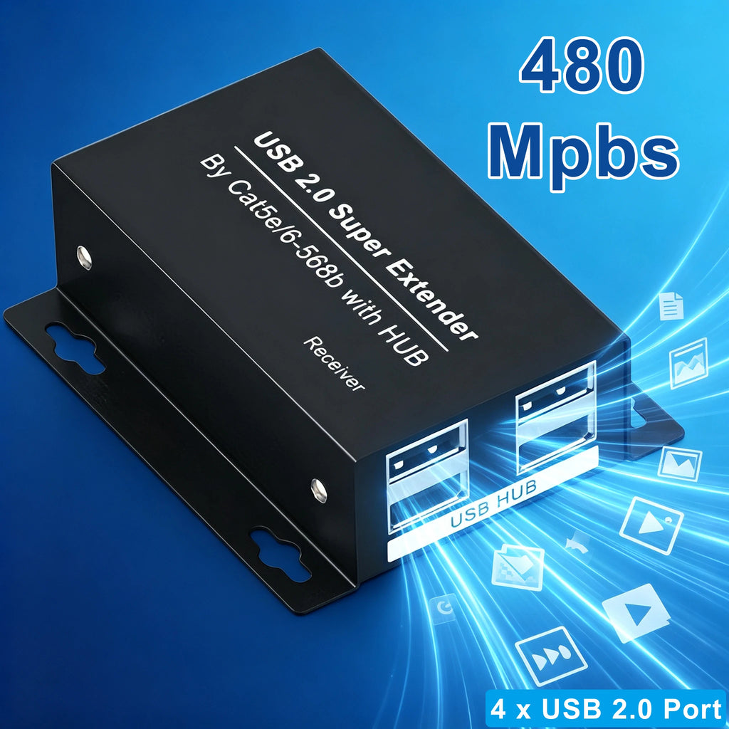 ProAV USB 2.0 Extender 60M Over CAT6 RJ45 Cable 4 Port USB HUB Extension By Ethernet for Webcam Camera Printer Keyboard Mouse