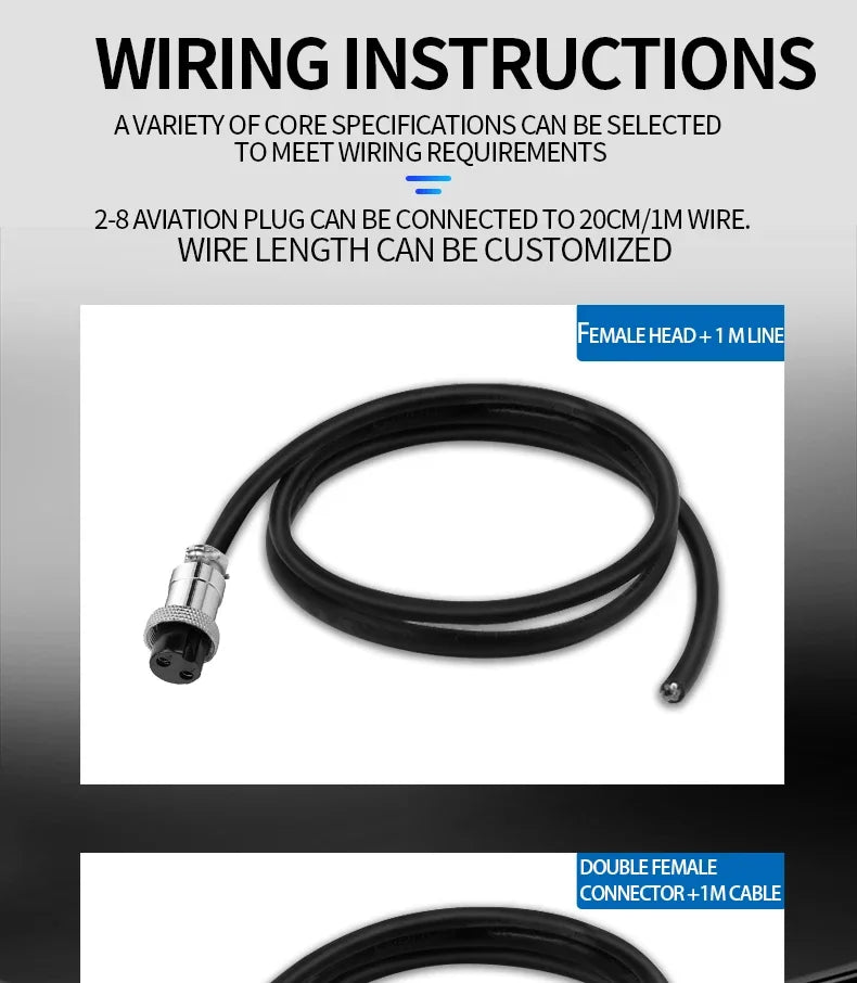 GX12 GX16-2/3/4/5/6/7/8/9/10Pin Electronic Connection Waterproof Heat-resistant Male Female Connectors With 1M Cable