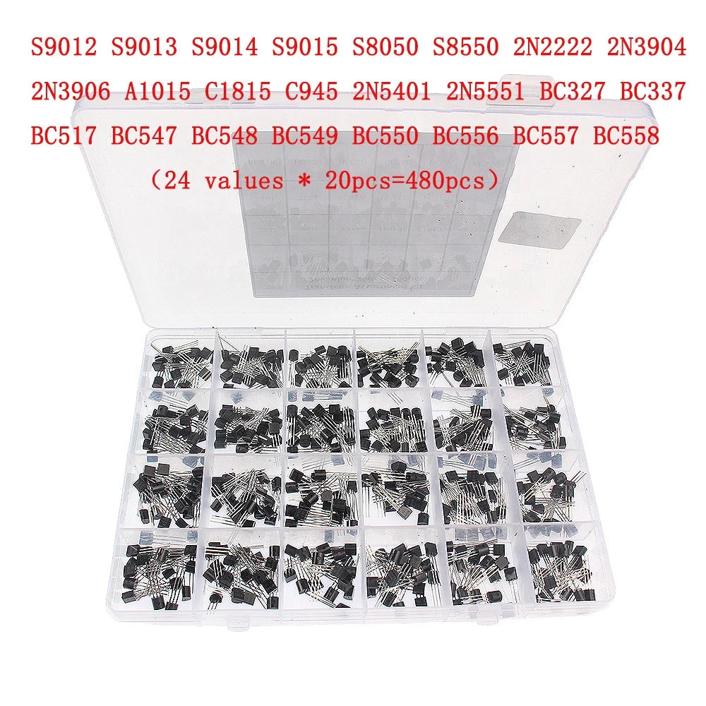 200-900PCS/BOX TO-92 Transistor Assortment Set BC547 BC327 BC337 2N2222 3904 3906 C945 PNP/NPN Transistors DIY Electronics Kit