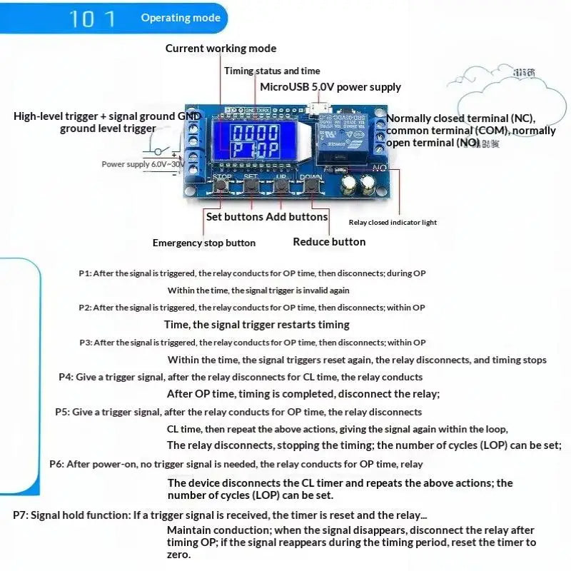 1PCS 6-30V Micro USB Digital LCD Display Time Delay Relay Module Control Timer Switch Trigger Cycle Module XY-LJ02