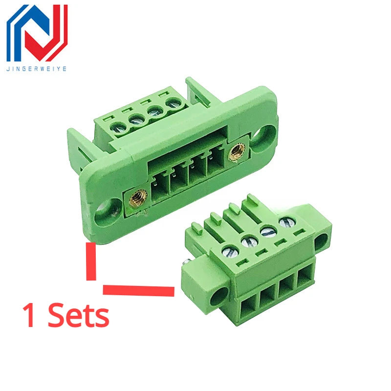 2sets 15EDGWC 3.81mm 5.08mm Terminal Block Through-wall Welding-free Plug-in Type 2P/3P-16P 15EDG 3.81mm with Flange Fixed Panel