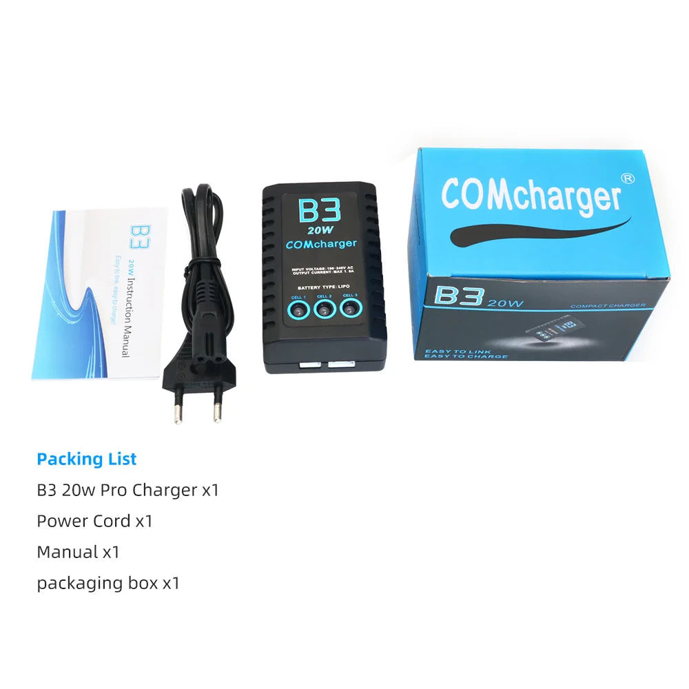 ComCharger Imax B3 20W 1.6A Compact Portable Battery Balance Charger For 7.4V 11.1V RC LiPo Battery EU US