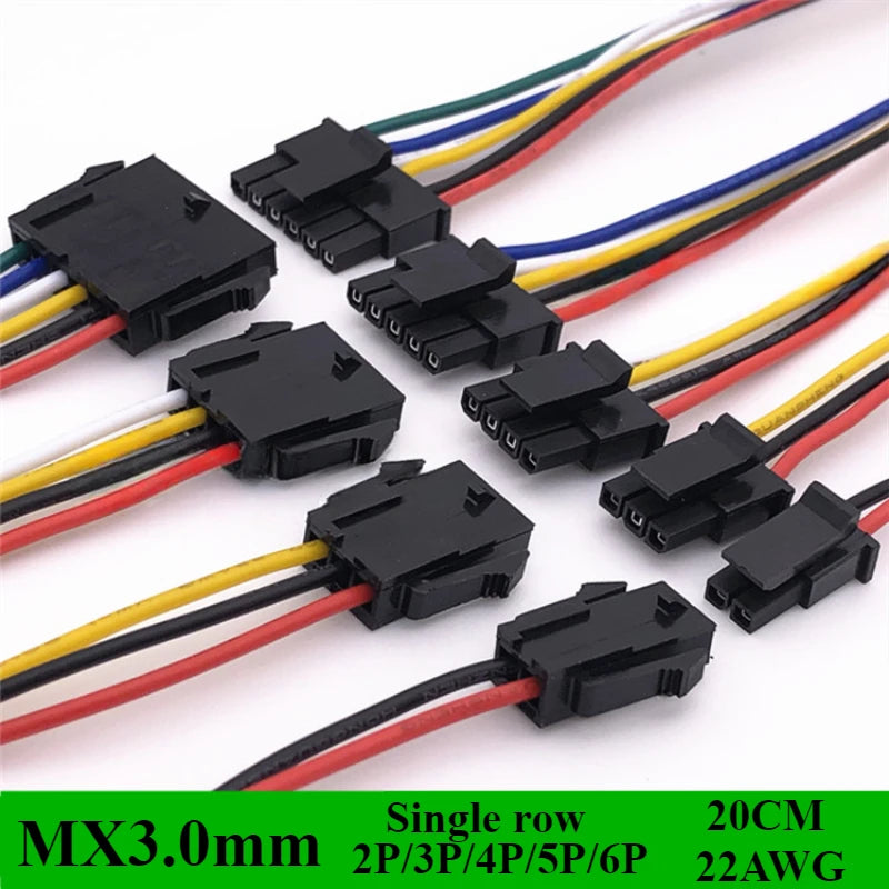 5/10/50pcs Micro-Fit 3.0mm Pitch Connector with 22AWG 20cm Cables Mx3.0 Singlel Row 2/3/4/5/6Pin Male Female Air Docking Housing