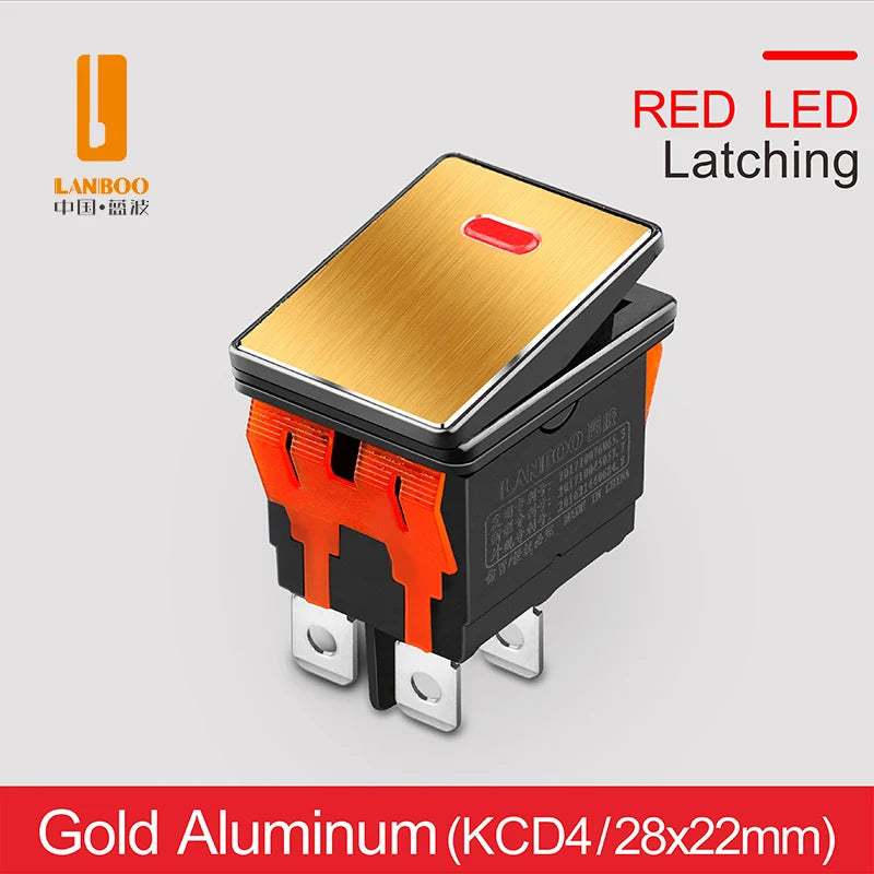 LANBOO High-End Quality Latching  Rocker Switch 20A 16Amp Current Push Button 2no2nc with LED 3-8V/9-24V/220V