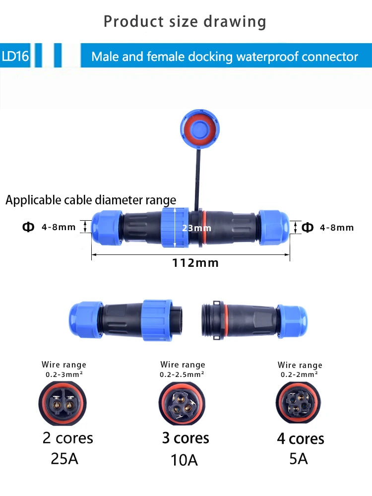 IP68 Waterproof Connector LD Series Male Plug & Female Socket 2-7 Pin & 9 Pin Panel Mount Aviation Wire Electrical Cable Connect