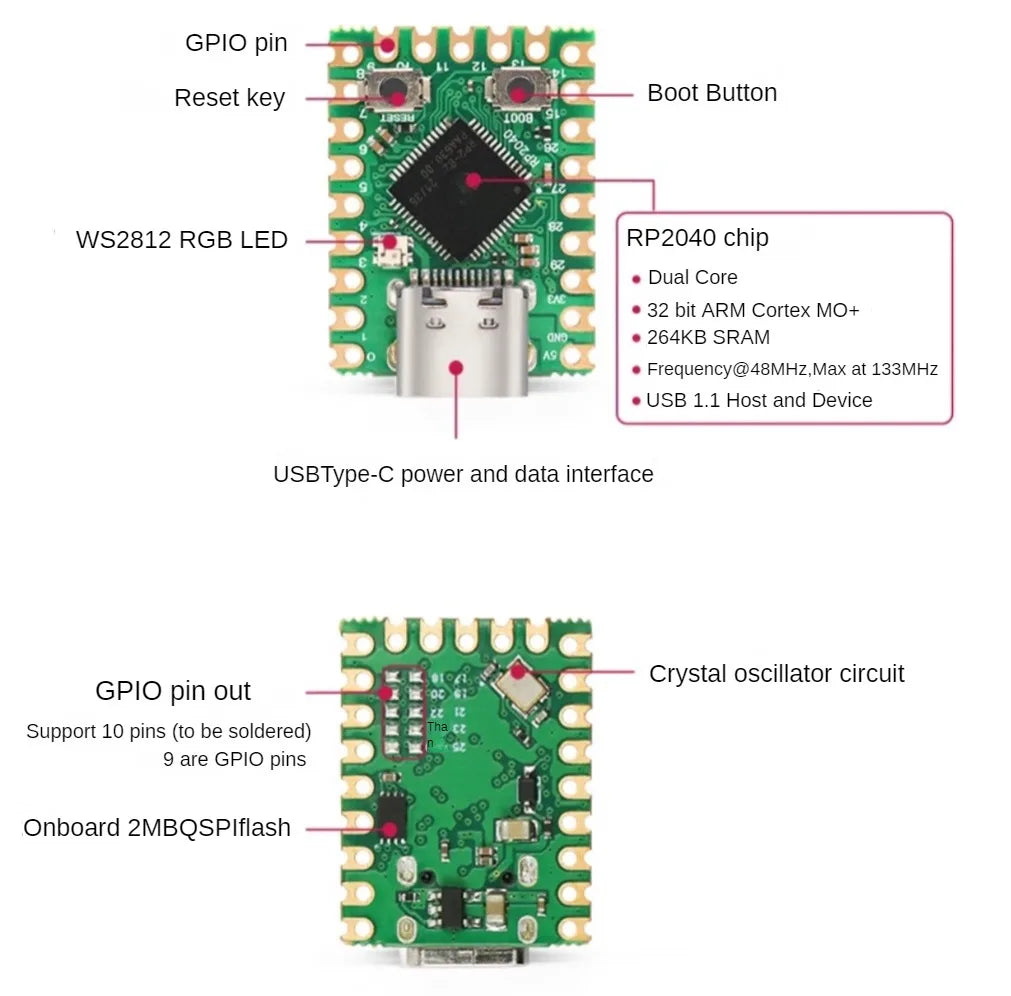 Raspberry PI Pico Mini RP2040-ZERO Microcontroller Development Board RP2040 Dual-core Processor