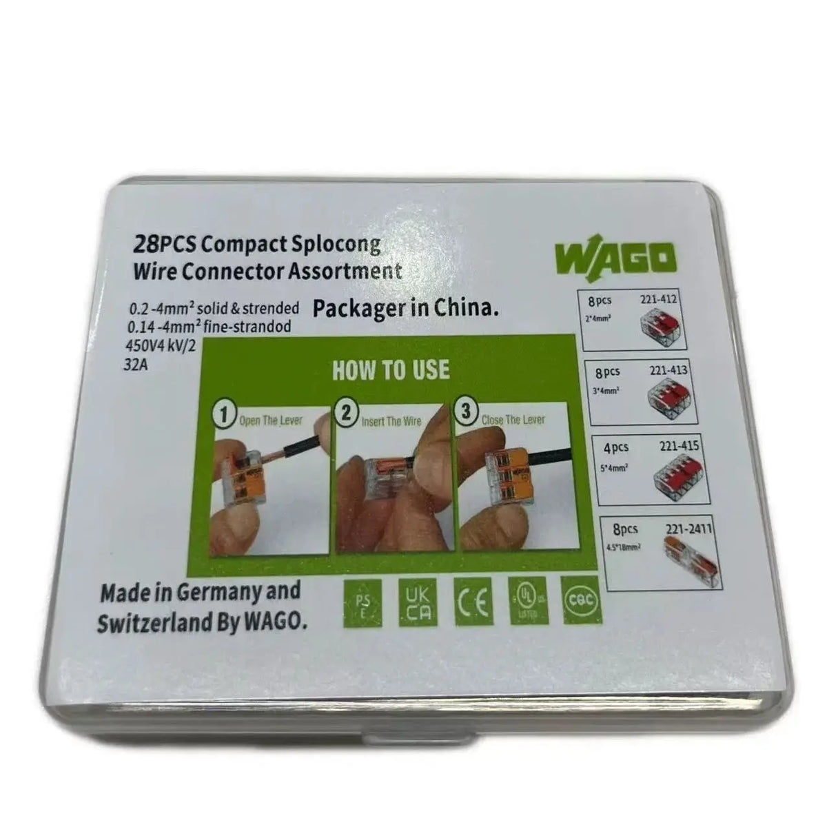 WAGO 221‑Series Splicing Connector Assortment Kit, 12/28/35/36/75/78/90 PCS Mixed Set For 221‑412 413 415 2411
