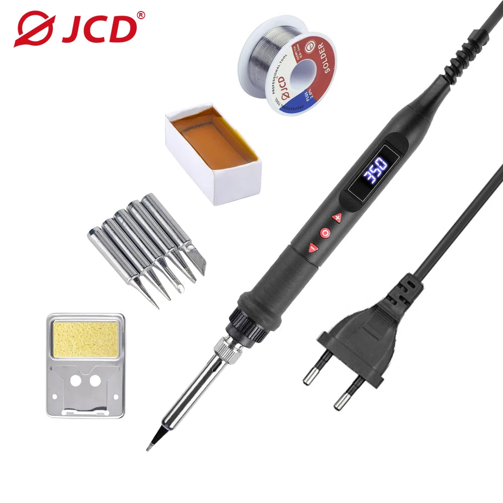 JCD Digital Soldering Iron Set Kit 80W with ON/OFF Switch Adjustable Temperature LCD Welding Tools Ceramic Heater Soldering Tips