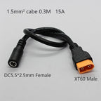 1PC XT60 To DC5.5*2.1/2.5mm Power Adapter Cable1.5mm² Cabe 30CM 15A Connector For Solar Charger Battery Charging Adapter Wiring