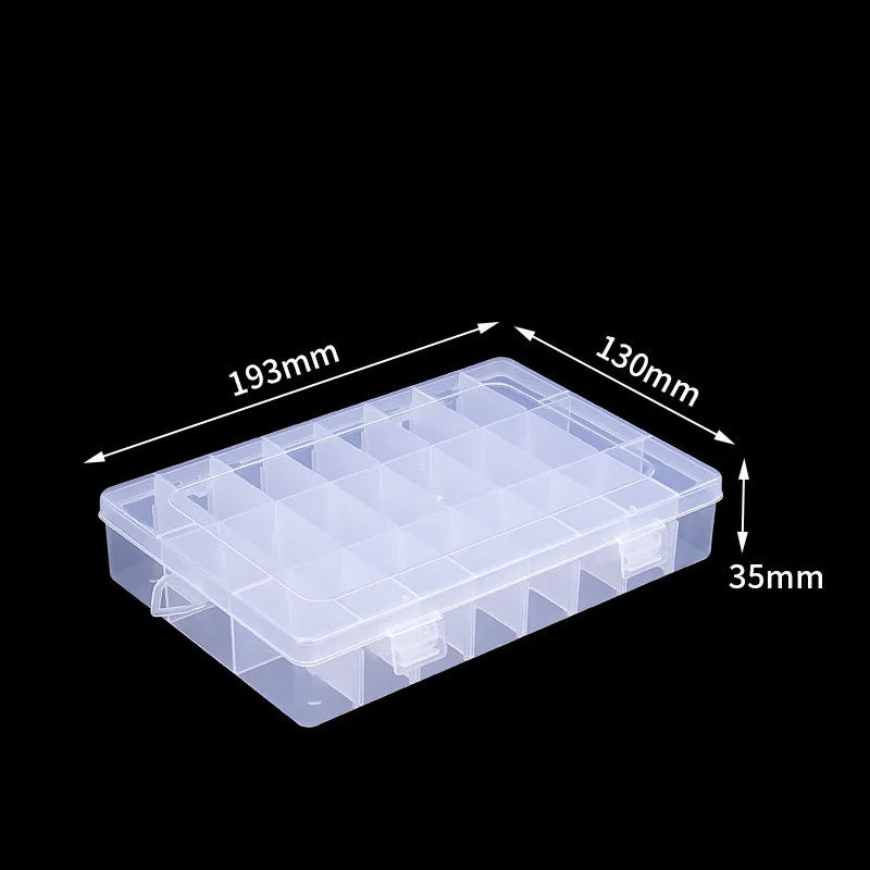Adjustable Grids Transparent Storage Organizer Plastic Multi-Compartment Case for Small Parts Screws & Jewelry(10/15/24Grids)