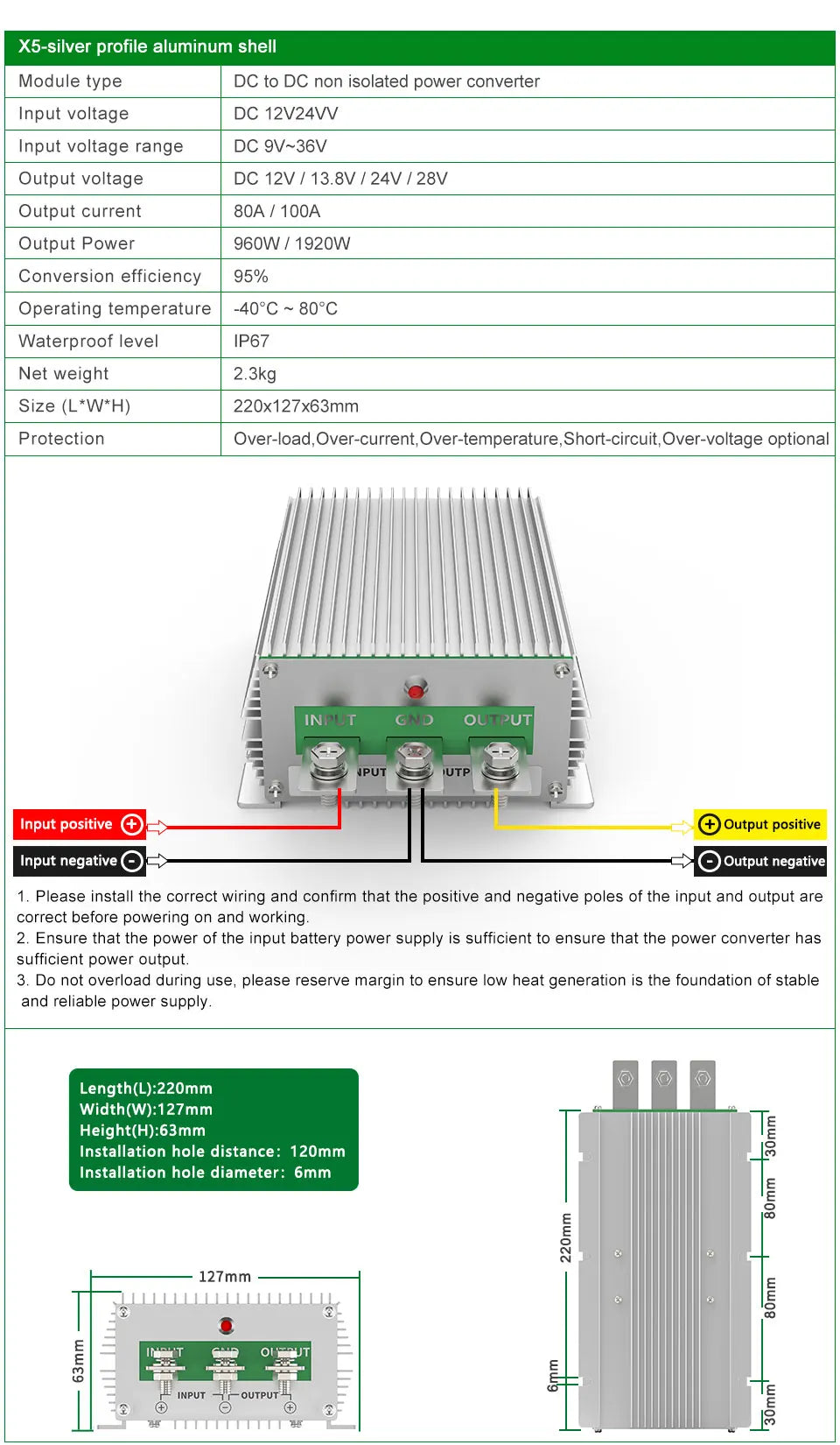 UENPO Wide Voltage Input 9-36V to 12V28V13.8V24V50A60A Voltage Regulator 30-60V to 36V DC Power Converter Inverter Transformer