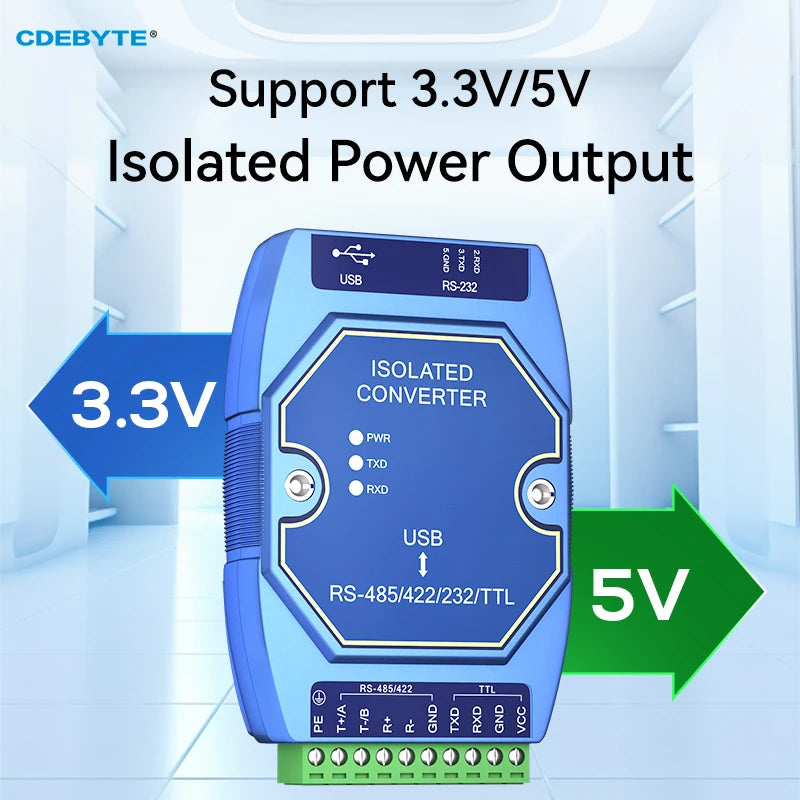 Optical Isolated Industrial Converter USB to RS485/RS232/TTL Converter CH340/FTDI CDEBYTE E810-U Series  Type-C Interface