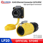 CNLINKO LP20 PBT Plastic IP68 Waterproof RJ45 Cable Signal Connector CAT6 Panel Mount Socket Plug Network Ethernet Interface