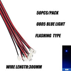 50pcs 0805 FLASHING LED SMD Lamp Wired Micro Litz Led Pre-Soldered Chip Wired 3V Railway Model Toy Light DIY Leads Wires 30cm