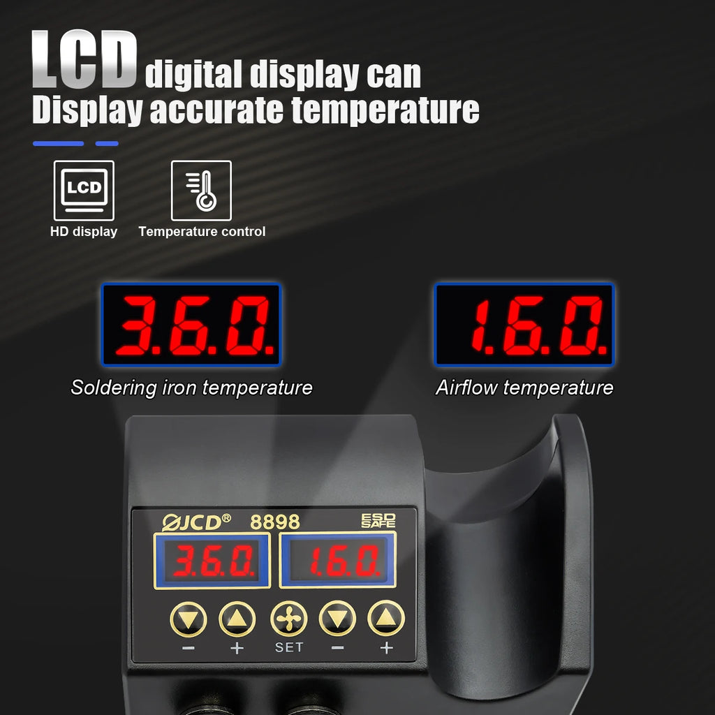 JCD 2 in 1 750W Soldering Station LCD Digital Display Rework Welding Station for Cell-phone BGA SMD IC Repair Solder Tools 8898