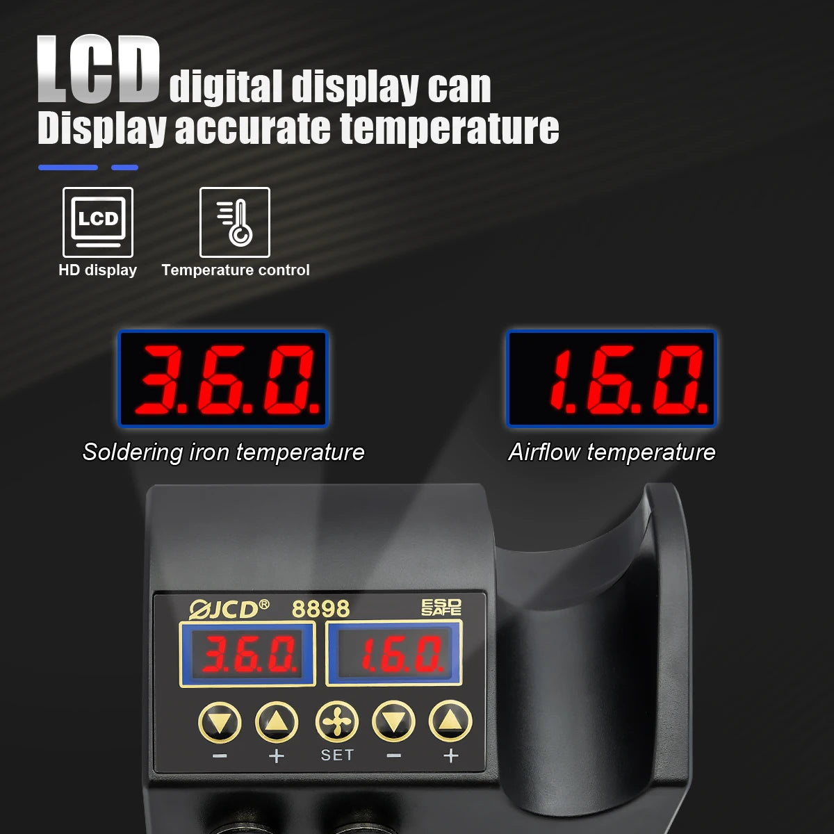 JCD 2 in 1 750W Soldering Station LCD Digital Display Rework Welding Station for Cell-phone BGA SMD IC Repair Solder Tools 8898
