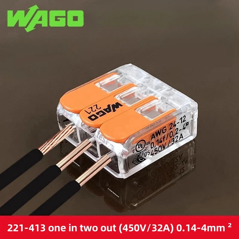 10/30/33pcs Original WAGO 221-412 221-413 221-415 Quick Wiring Terminal 0.14-4mm² AWG24-12 2/3/5 Holes 450V Lever Wire Connector