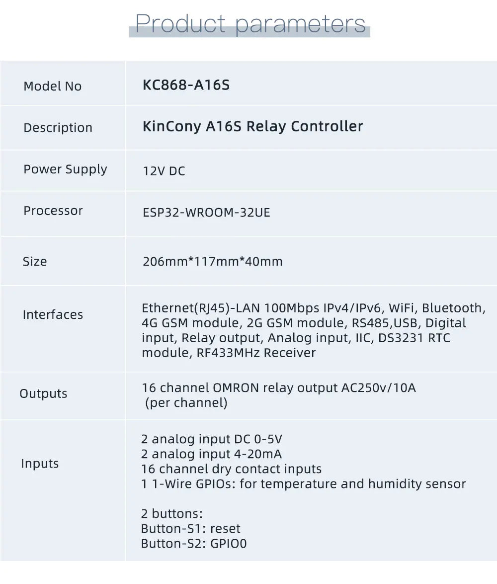 KC868-A16S 16CH ESP32 Relay Board Ethernet Wifi Switch MQTT TCP HTTP ESPhome Smart Home Assistant Tasmota 2/4G RTC DS3231 Module