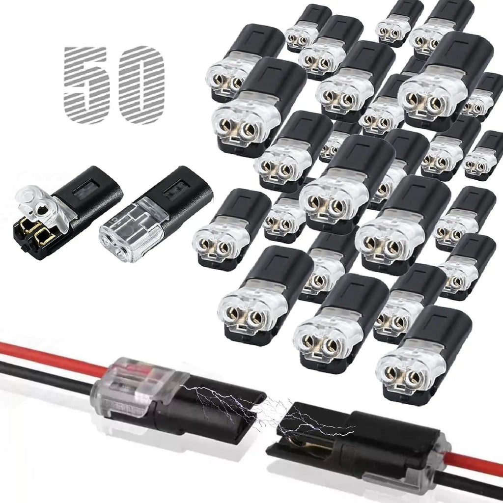 50/1pcs Double-Wire Plug-in Connector with Locking Buckle Pluggable LED Wire Connector 2 Pin 2 Way Universal Compact Wire