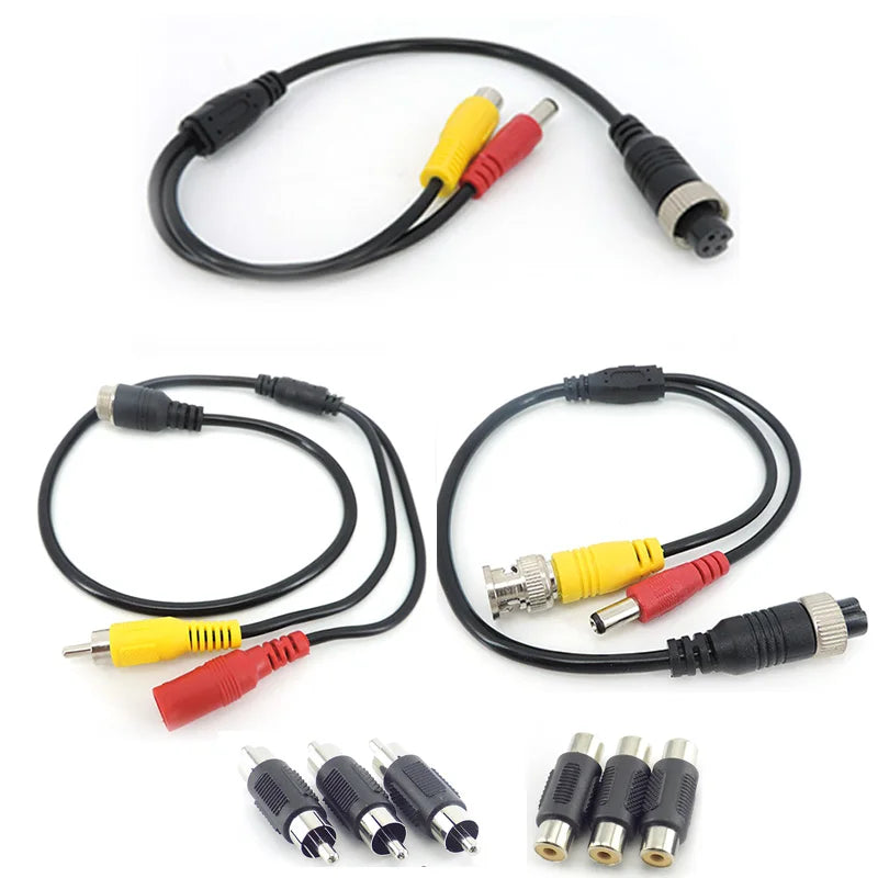 4Pin M12 GX12 Aviation Head Male/Female to RCA DC Male Female Connector Cable Plug Cord Converter for Car Rear Camera Monitor T1