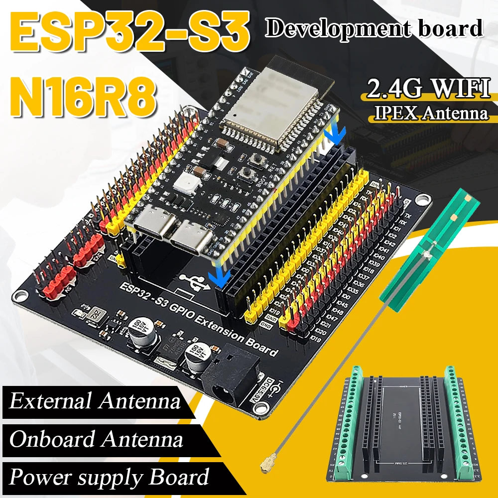 ESP32-S3 Development Board with Expansion Adapter Kit 2.4G Wifi BT Module MCU ESP32-S3WROOM1 N16R8 44Pin Type-C ESP32S3