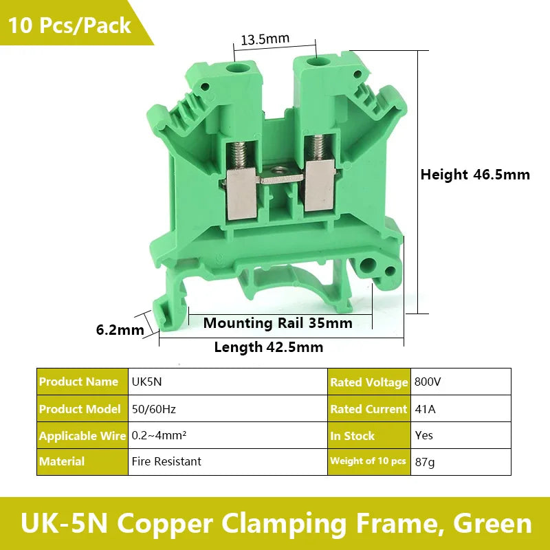 UK 2.5 Terminal Block UK2.5B Screw Connection Connect Strip 2.5B/3N/5N/6N/10N  2.5mm² Cable Electrical Din Rail Wire Connector