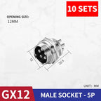 10 Pcs GX12 Aviation Circular Connector 2 Pin 3pin 4pin 5pin 6pin 7pin Male Plug& Female Socket Fixed Rear Nut