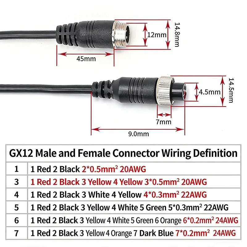 GX12 2/3/4/5/6/7 Pin Male to Female Extension Line 2Pin Aviation Plug Connection WirePlug Sensing Connector Cable 0.2-3 Meter