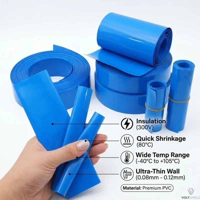 Blue Li-ion Wrap Heat Shrink Tube PVC Multi Sizes Insulated Shrinkable Film 10/20cm Width Waterproof Battery Pack Tape Sleeves