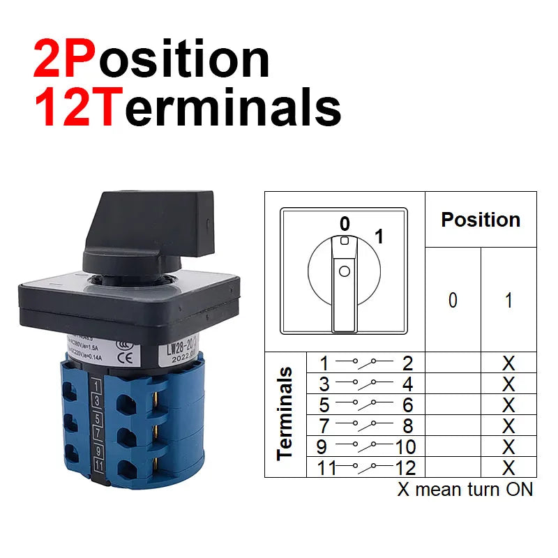 Electric 3/4 Position 12Terminals Rotary Cam Changeover Switch 500V 20A LW28-20