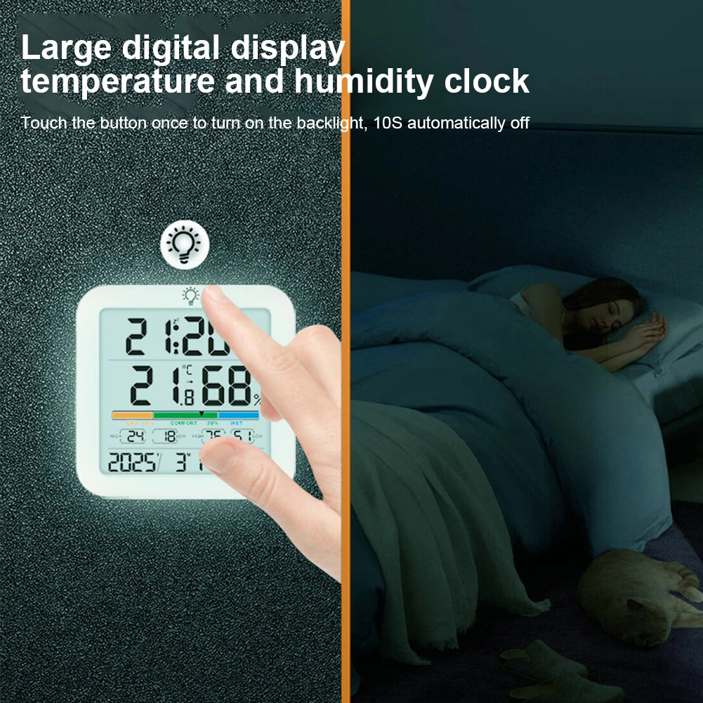 Thermometer Sensor with Backlit LCD Digital Magnetic Clock Easy To Read Home Weather Station for Humidity Gauge Meter Sensor