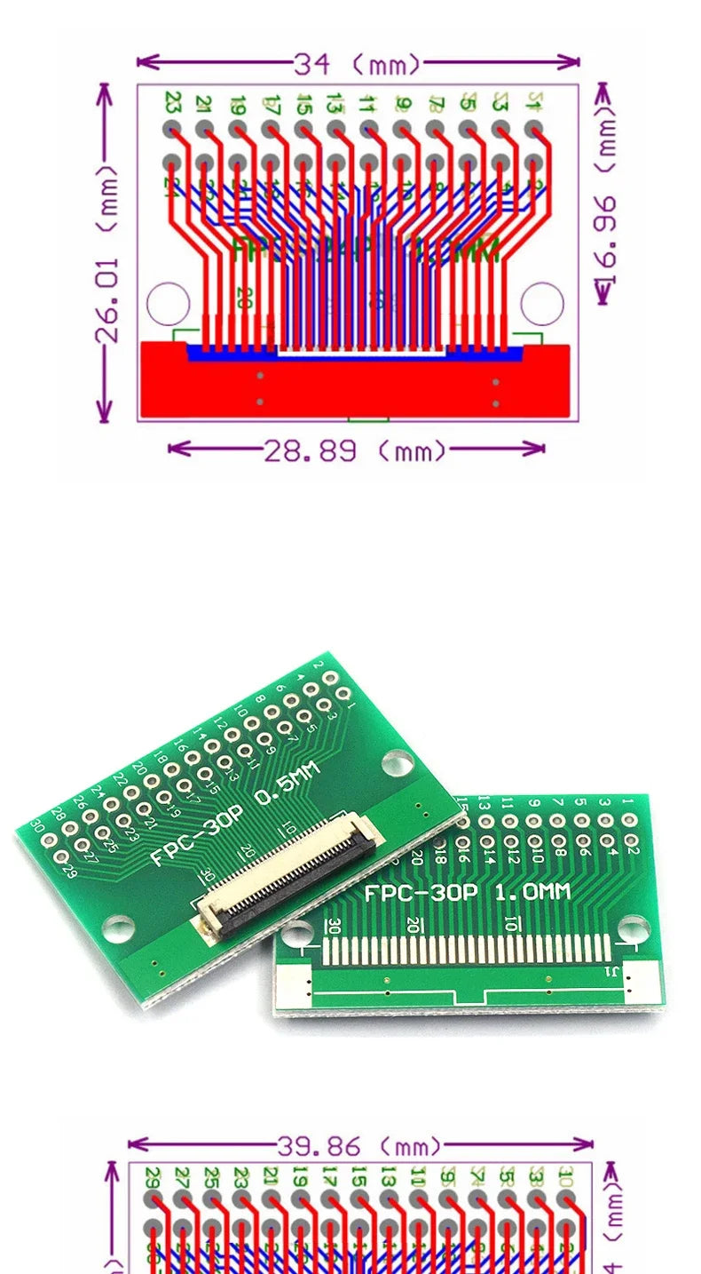 1PCS  Test Board FPC 4 8 10 12 20 30 60 Pin PCB Double Sided FFC FPC Flex Cable Adapter Pitch 0.5mm 1.0mm to 2.54mm Connector