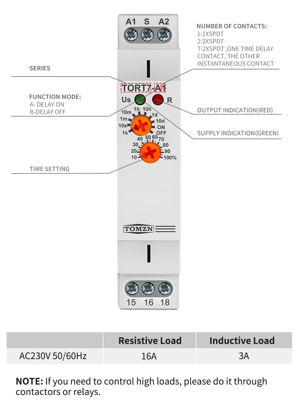 TOMZN TORT7 Series Delay-ON Delay-OFF 10in1 Asymmetric Cycler Time Relay Multi-function Timer Switch 0.1S-10D Pulse Interval