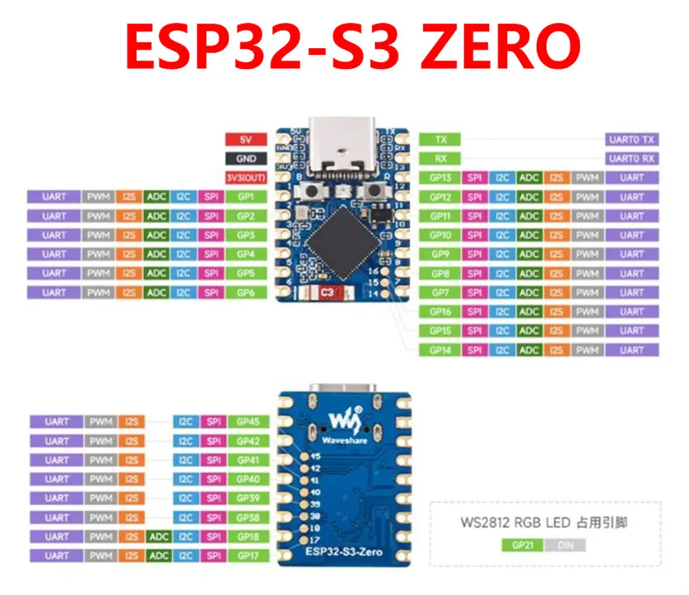 ESP32-C3 Zero/ESP32-S3 Zero/ESP32-C6 Zero ESP32 Mini Development Board Module Support WIFI, Bluetooth