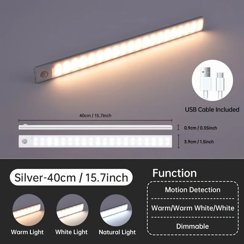 1Pc Cabinet Light USB Rechargeable Motion Sensor Ultra-thin Night Light For Home Corridor Stairs Kitchen Bedroom Wardrobe Indoo
