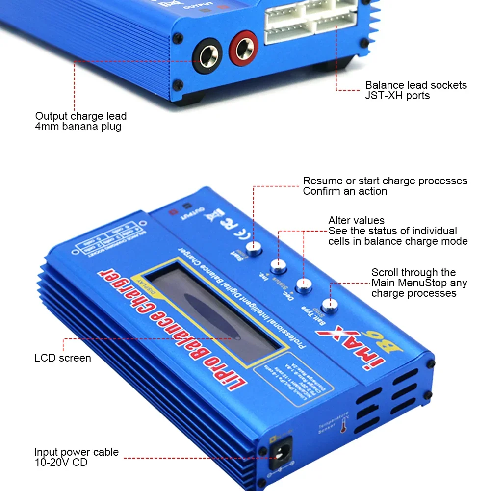 IMAX B6 80W B6 Charger Balance Charger Digital LCD Screen Lion LiFe Nimh Nicd PB Lipo Battery Discharger AC Power 12V 5A Adapter
