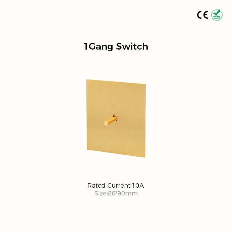Avoir Metal Panel Toggle Switch 2 Way Gold Copper Lever Wall Power Socket European Plug Usb Type C Charging Port Lighting Dimmer
