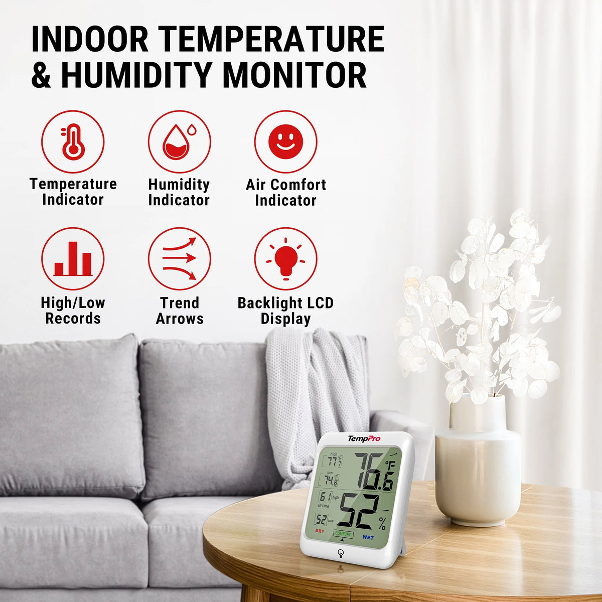 TempPro TP-53 Digital Indoor Home Thermometer Hygrometer Temperature Humidity Sensor Backlight Weather Station For Room