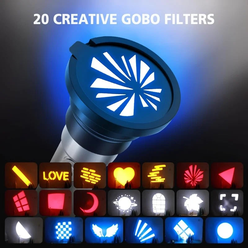RGB Photography Flashlight, 4 Colors Fill Light with 20 Patterned Filters, 10W Portable LED Video Spotlight Sunset Light for Photo, Content Creation Accessories