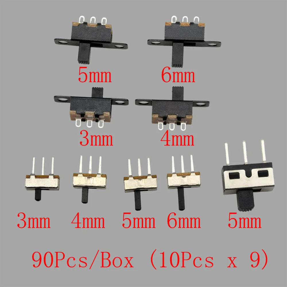 1Box Micro Slide Switch Kit 1P2T SPDT 3 Pin 2 Positions DIP PCB Mount ON-OFF Toggle Switch Interruptores 2/3/4/5/6/7MM 50V 0.5A