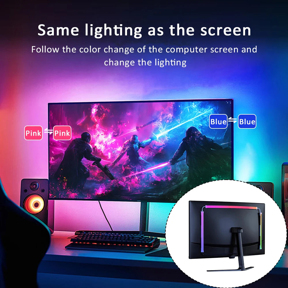 24-34 Inch USB PC LED Strip Lights Computer Sync Light Strip Monitor RGB Screen LED Backlight for Gaming Room Atmosphere Decor