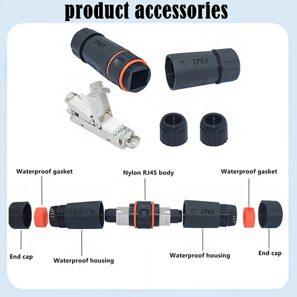 1PCS M23 RJ45 Connector IP68 Waterproof Toolless Field Extension Kit,Full Shielded Coupler for Cat6 Cat6A Ethernet Cable Outdoor